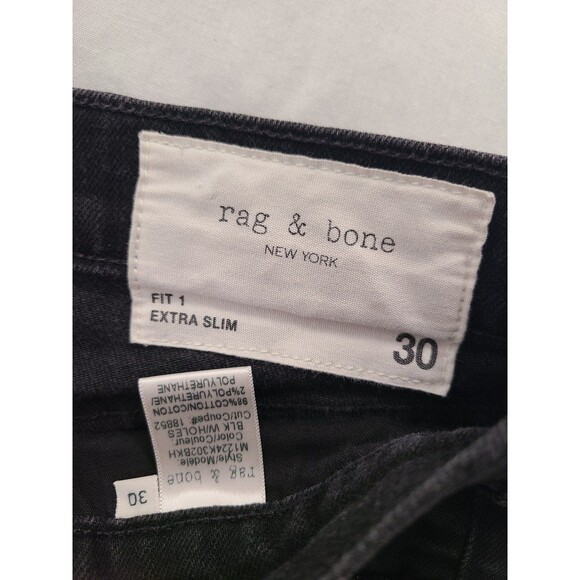 rag & bone New York Fit 1 Extra Slim Black Holes Distressed Jeans Men's Size 30 - Picture 2 of 8